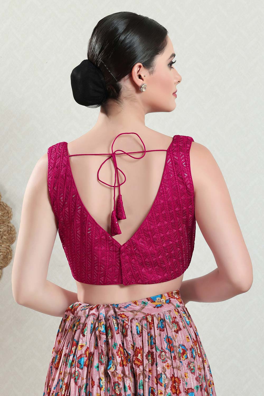 Pink Brocade Embroidered Sleeveless Blouse