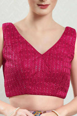 Pink Brocade Embroidered Sleeveless Blouse