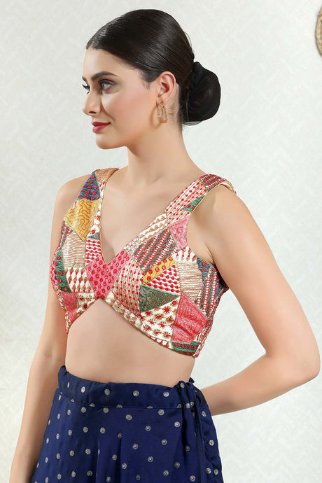 Multicolor Brocade Embroidered Sleeveless Blouse