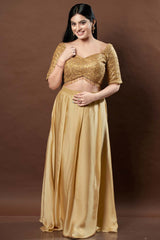 Gold Silk Embroidered Short Sleeves Blouse