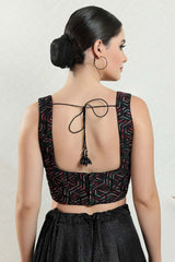 Black Brocade Embroidered Sleeveless Blouse