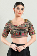 Multicolor Brocade Embroidered Short Sleeves Blouse