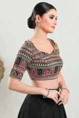 Multicolor Brocade Embroidered Short Sleeves Blouse