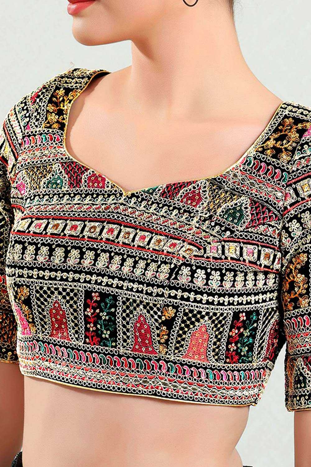 Multicolor Brocade Embroidered Short Sleeves Blouse