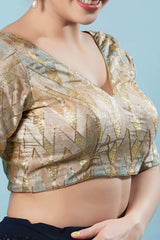 Gold Silk Embellished Short Sleeves Blouse