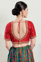 Red Silk Embroidered Short Sleeves Blouse