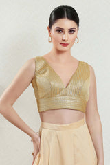 Gold Brocade Woven Design Sleeveless Blouse