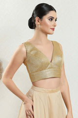 Gold Brocade Woven Design Sleeveless Blouse