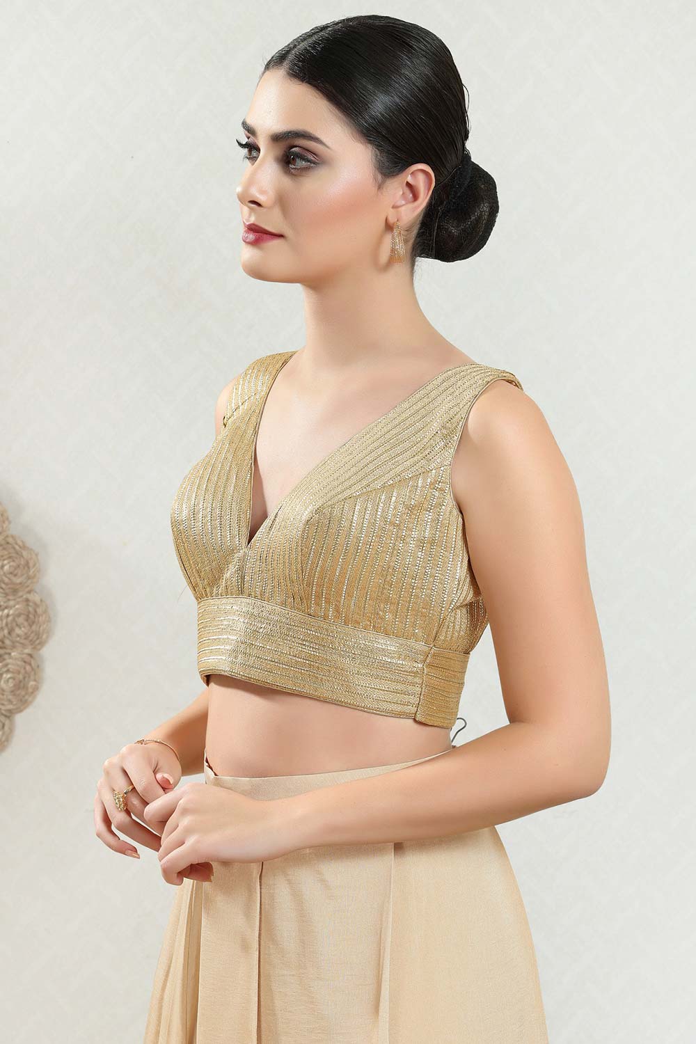 Gold Brocade Woven Design Sleeveless Blouse