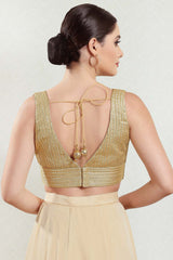 Gold Brocade Woven Design Sleeveless Blouse