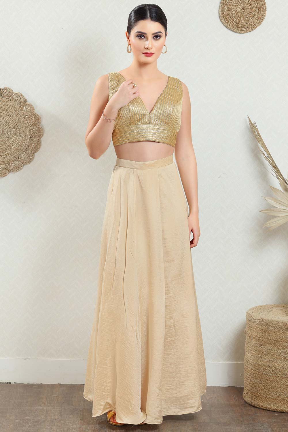 Gold Brocade Woven Design Sleeveless Blouse