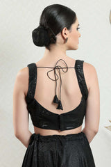 Black Silk Embellished Sleeveless Blouse