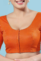 Orange Brocade Woven Design Short Sleeves Blouse