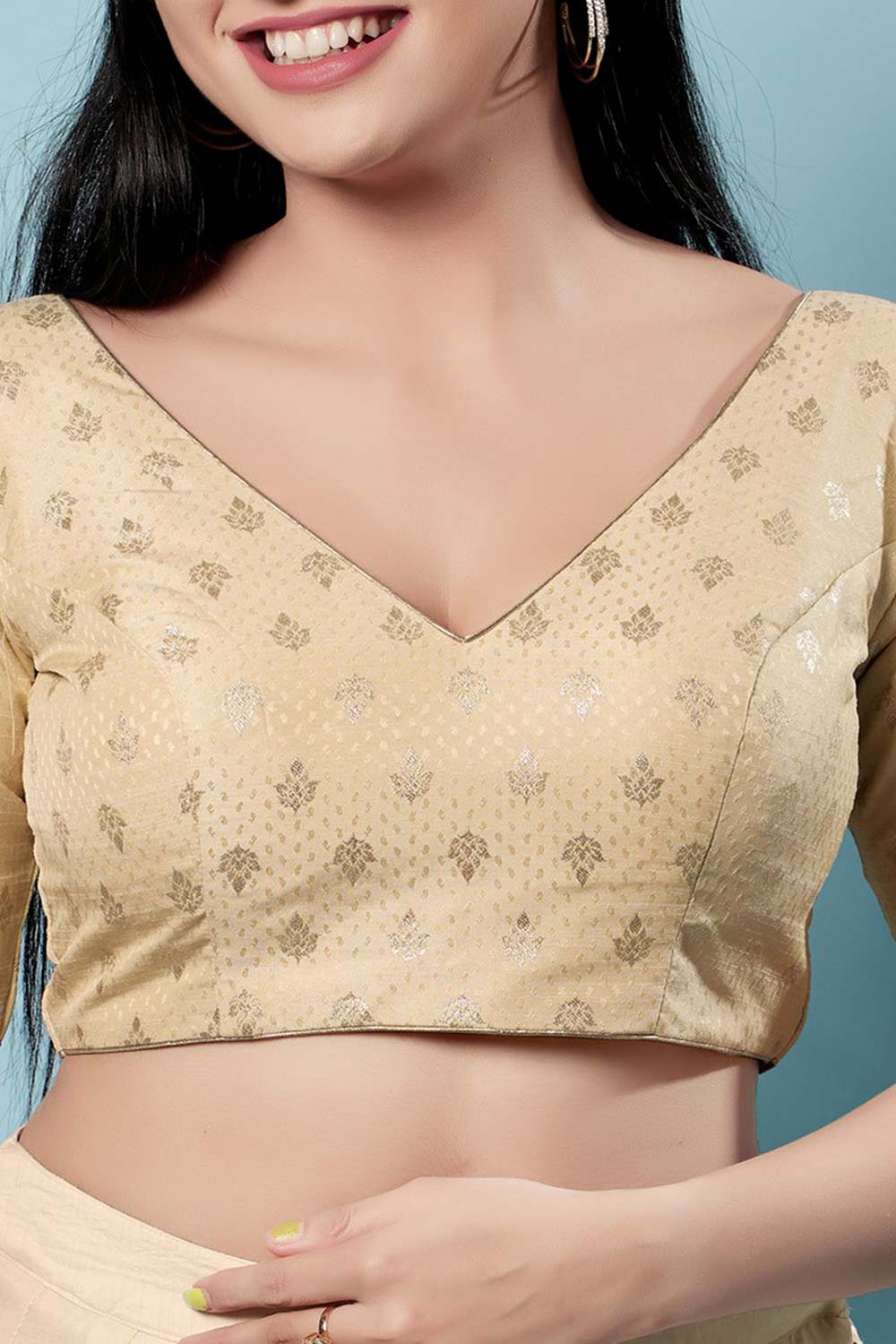 Gold Brocade Woven Design Short Sleeves Blouse