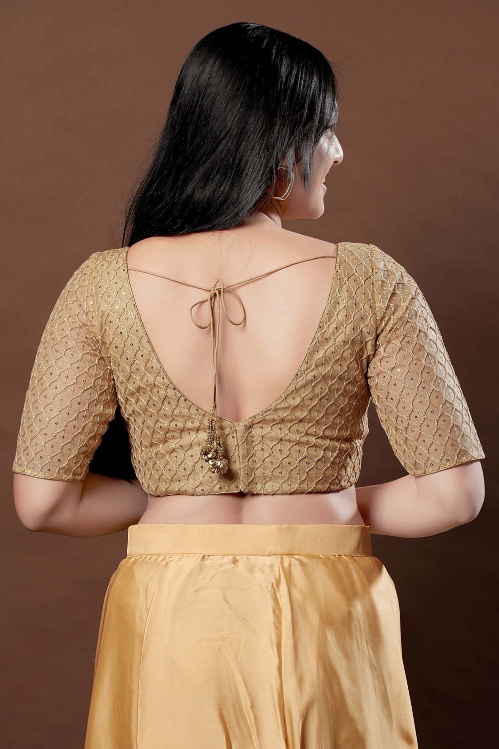 Gold Silk Embroidered Short Sleeves Blouse