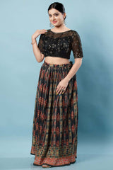 Black Silk Embroidered Short Sleeves Blouse