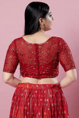 Maroon Silk Embroidered Short Sleeves Blouse