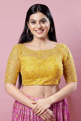 Yellow Silk Embroidered Short Sleeves Blouse