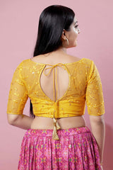 Yellow Silk Embroidered Short Sleeves Blouse