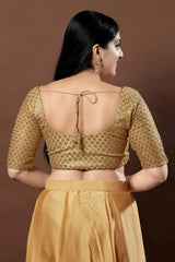 Gold Silk Embroidered Short Sleeves Blouse