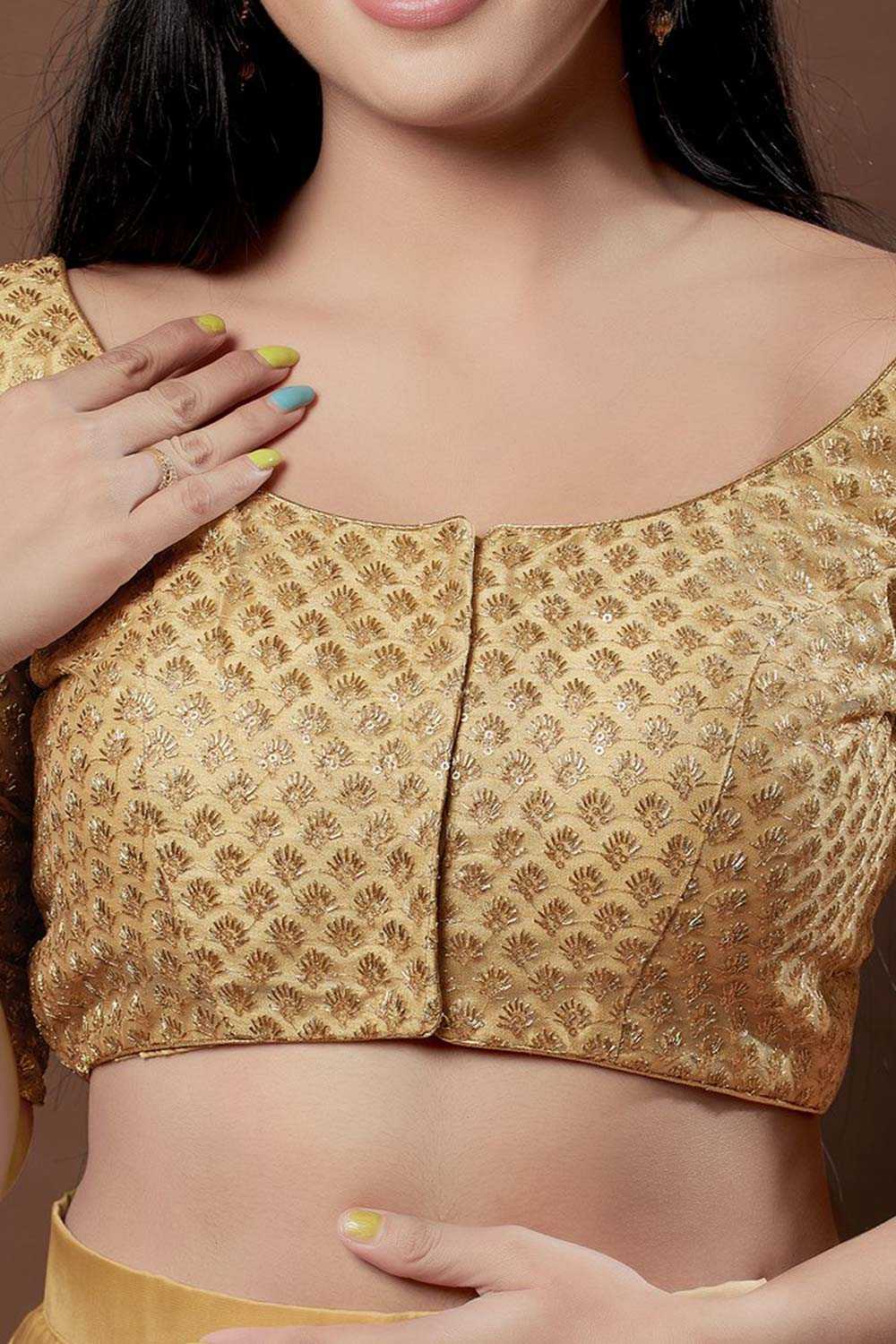 Gold Silk Embroidered Short Sleeves Blouse