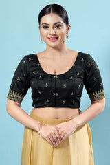 Black Silk Embroidered Short Sleeves Blouse