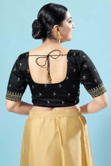 Black Silk Embroidered Short Sleeves Blouse