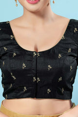 Black Silk Embroidered Short Sleeves Blouse