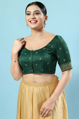 Green Silk Embroidered Short Sleeves Blouse