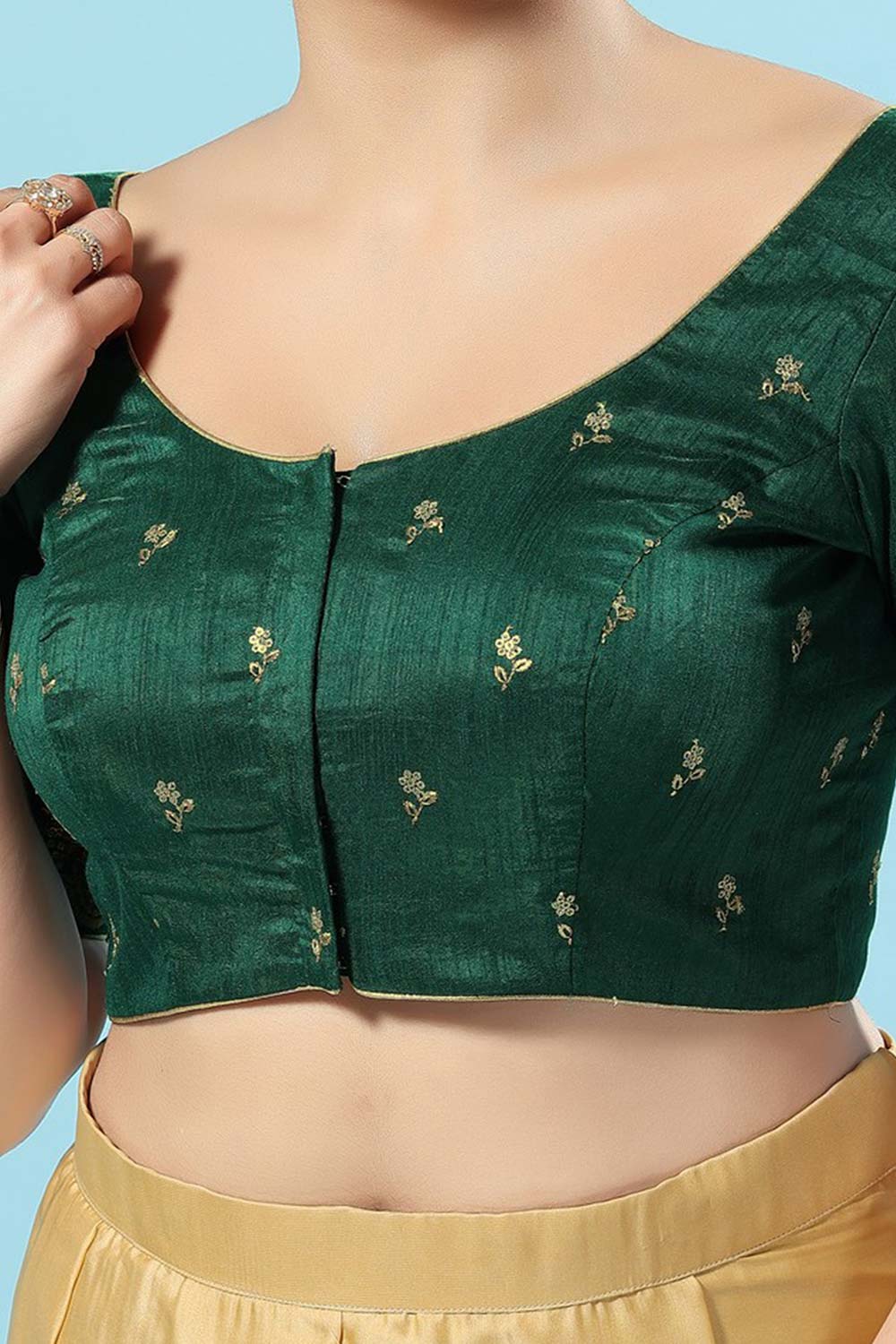 Green Silk Embroidered Short Sleeves Blouse