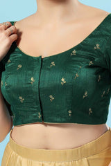 Green Silk Embroidered Short Sleeves Blouse