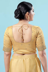 Gold Silk Embroidered Short Sleeves Blouse