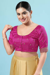 Magenta Silk Embroidered Short Sleeves Blouse