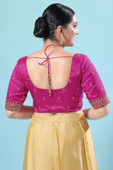 Magenta Silk Embroidered Short Sleeves Blouse