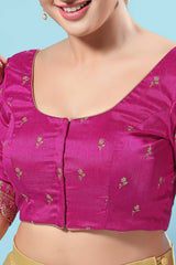 Magenta Silk Embroidered Short Sleeves Blouse