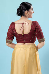 Maroon Silk Embroidered Short Sleeves Blouse