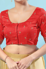 Red Silk Embroidered Short Sleeves Blouse