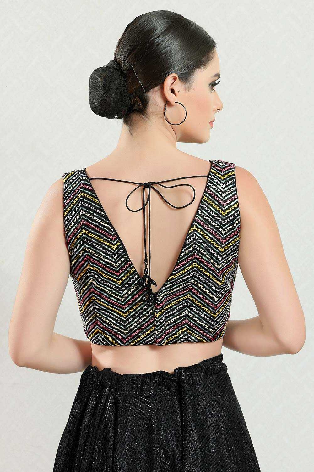 Black Silk Embroidered Sleeveless Blouse