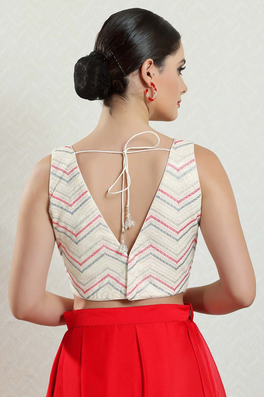 Off White Silk Embroidered Sleeveless Blouse