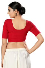 Red Cotton Solid Short Sleeves Blouse