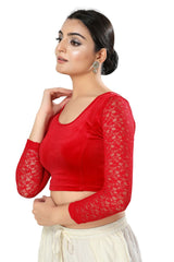 Red Cotton Solid 3/4 sleeves Blouse
