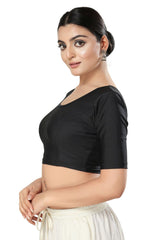 Black Polyester Solid Short Sleeves Blouse