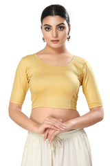 Gold Polyester Solid Short Sleeves Blouse