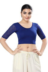 Royal Blue Cotton Solid Short Sleeves Blouse