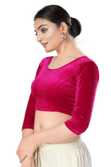 Pink Velvet Solid Three-Quarter Sleeves Blouse