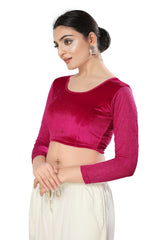 Pink Velvet Solid Long Sleeves Blouse