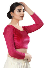 Pink Velvet Solid Long Sleeves Blouse