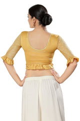 Gold Polyester Solid Short Sleeves Blouse