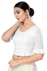 Silver Polyester Solid Short Sleeves Blouse