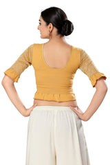 Gold Cotton Solid Short Sleeves Blouse